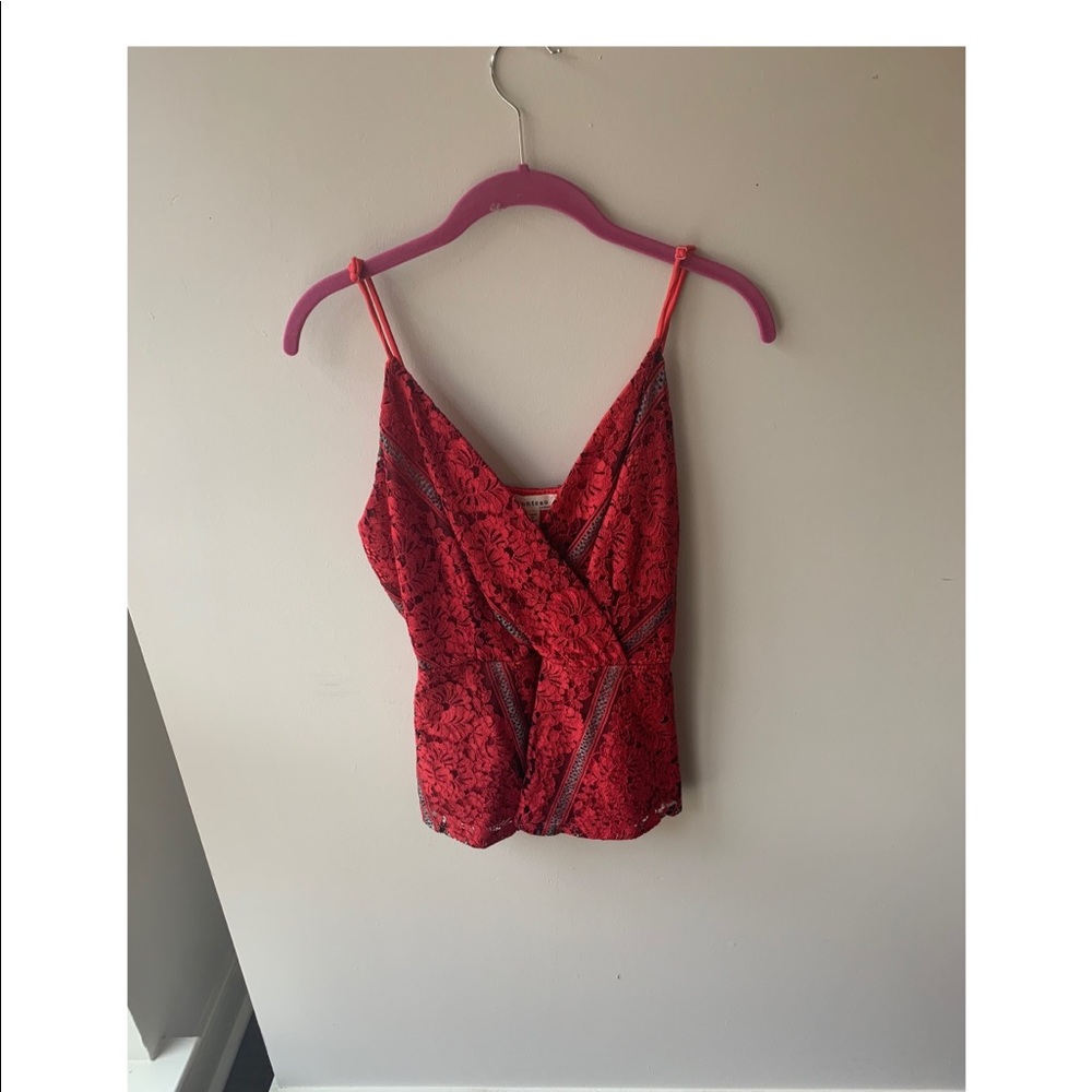 Red and black lace tank